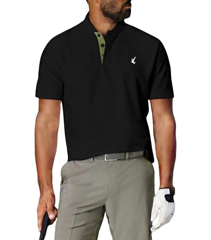 Amazon.com: Mens Collarless Golf Polos Shirts Short Sleeve Solid
